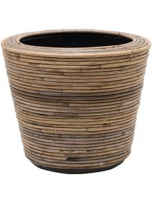 Drypot Rattan Stripe, Round grey, diam: 33cm, H: 28cm