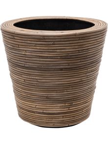 Drypot Rattan Stripe, Round grey, diam: 38,5cm, H: 36cm