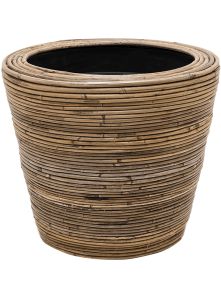 Drypot Rattan Stripe, Round grey, diam: 38cm, H: 33,5cm